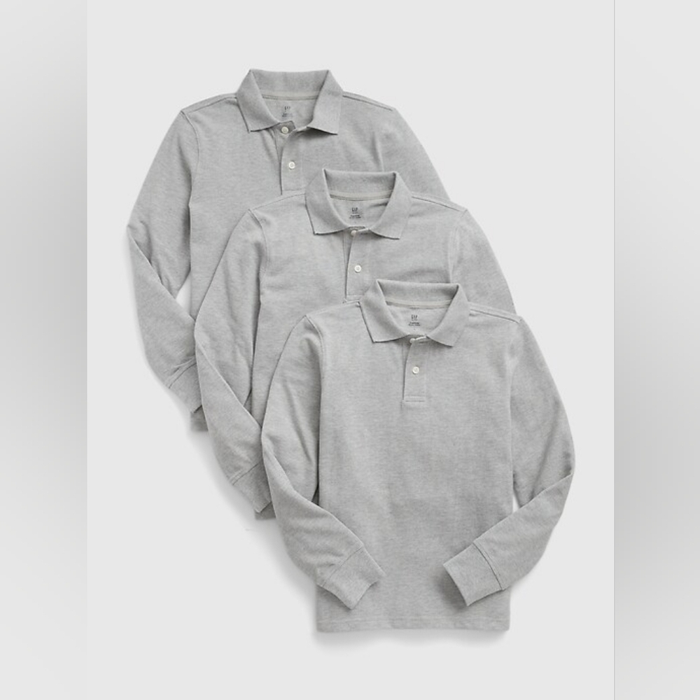 GAP Kids Organic Cotton Uniform Long Sleeve Polos (3-Pack), Grey, XL (12) NWT